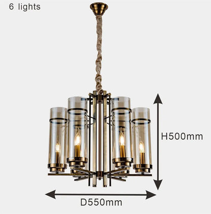 6-Light Gold Electroplated Metal Chandelier with Amber Glass Bulbs – Warm White Ceiling Light