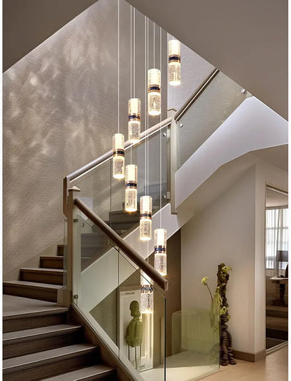 Bamboo Crystal Staircase Lamp - 12-Head Long Rotating Chandelier for Duplex & Villa Living Room - Modern Luxury Loft Apartment Lighting