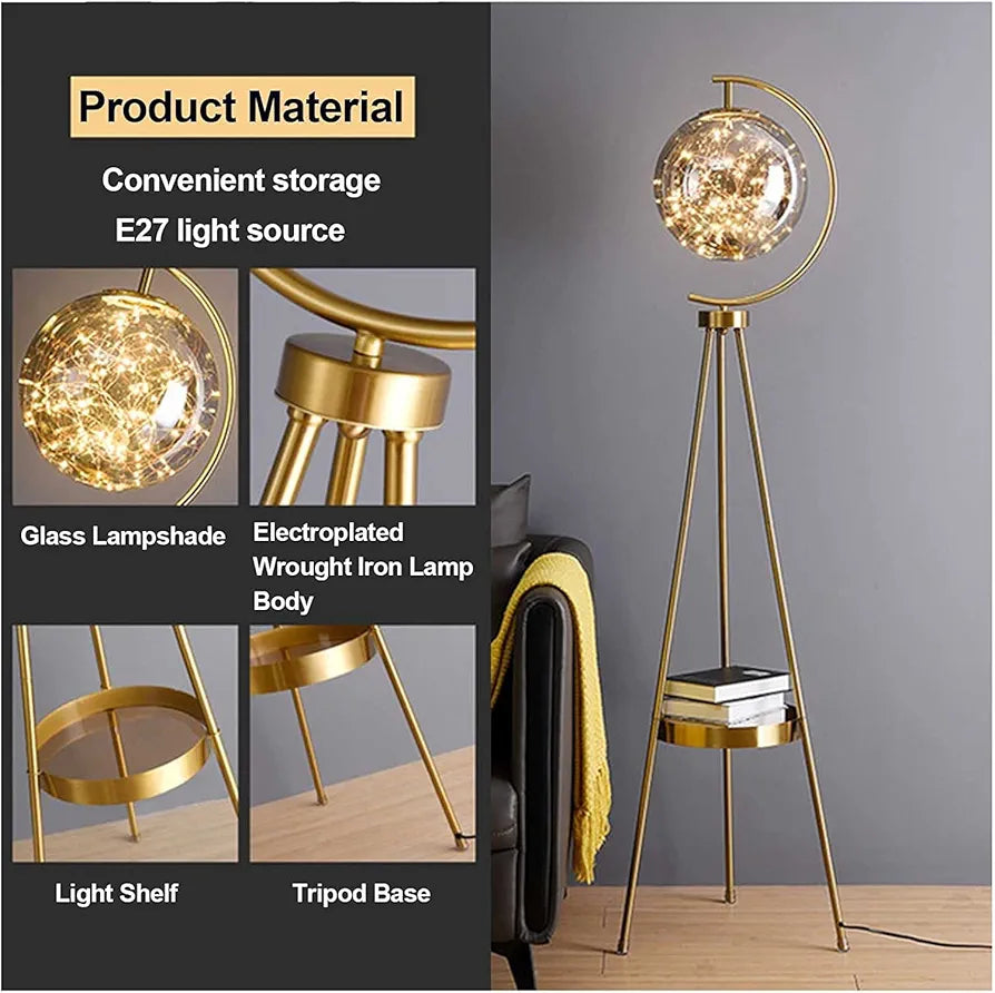 Nordic Tripod Floor Lamp - Dimmable LED Standing Light with 3 Color Temperatures and Spherical Glass Shade for Living Room