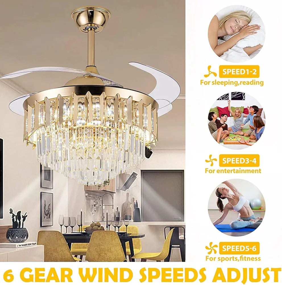 Luxury Chandelier Ceiling Fan with BLDC Technology & 3 Color LED Lights - Remote Controlled Elegance