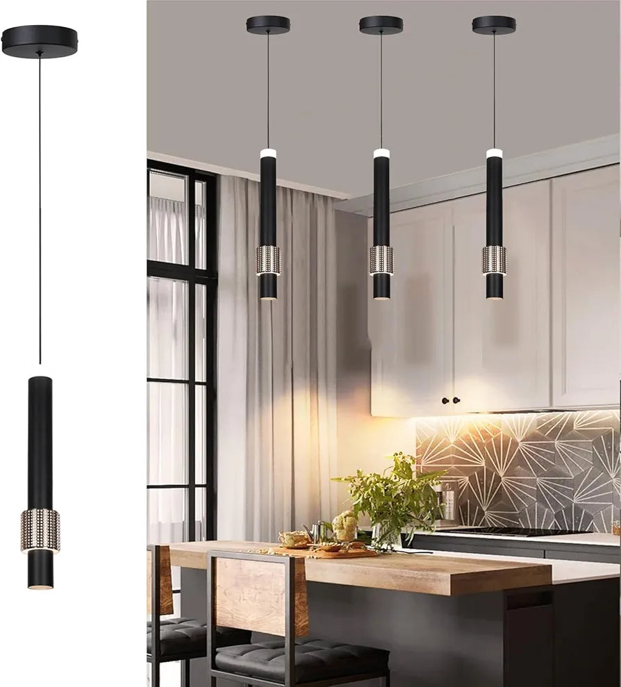 Pendant Lights Kitchen Island Lighting Fixture - Modern Black and Brass Dimmable LED Hanging Light for Bar and Dining Room - Black