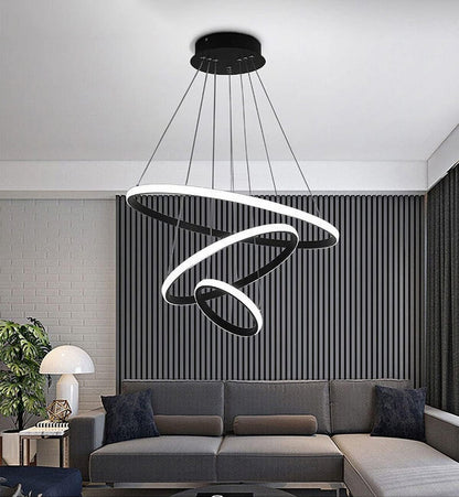 Modern 3 Ring LED Pendant Light in Black - Sleek Hanging Fixture for Contemporary Home Décor