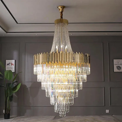 High-End Gold Crystal Chandelier - Luxury LED Lighting for Villas & Grand Living Rooms