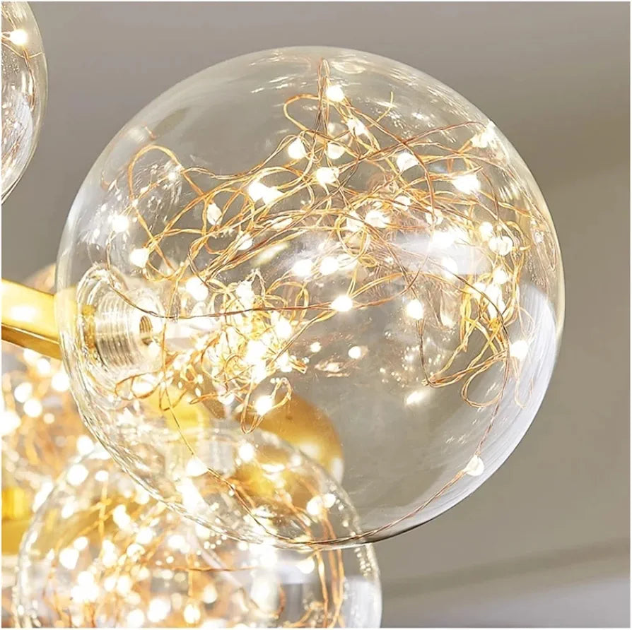 Starry Sky LED Ceiling Chandelier - Dimmable Glass Ball Pendant Light for Dining, Living Room, and Bedroom Decor, Luxury Home Lighting Fixture