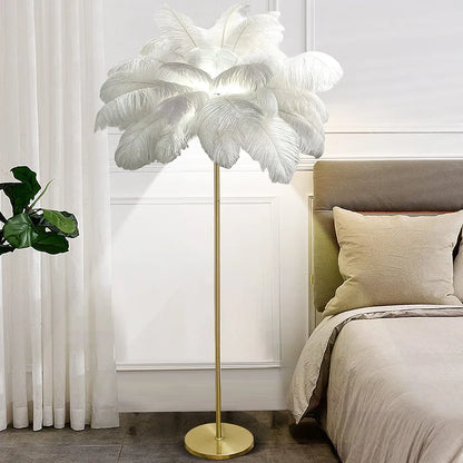 Tall Feather Floor Lamp - 62.9in White Standing Lamp with Foot Switch, 6*G4 Bulbs for Living Room Decor