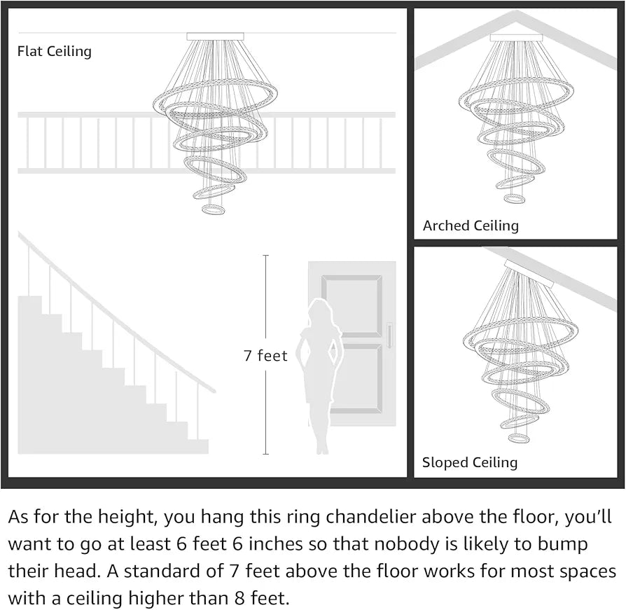 Elegant 5+1 Golden LED Ring Chandelier for Duplex Staircase - Modern Lighting Design