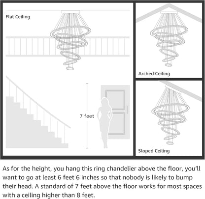 Elegant 5+1 Golden LED Ring Chandelier for Duplex Staircase - Modern Lighting Design