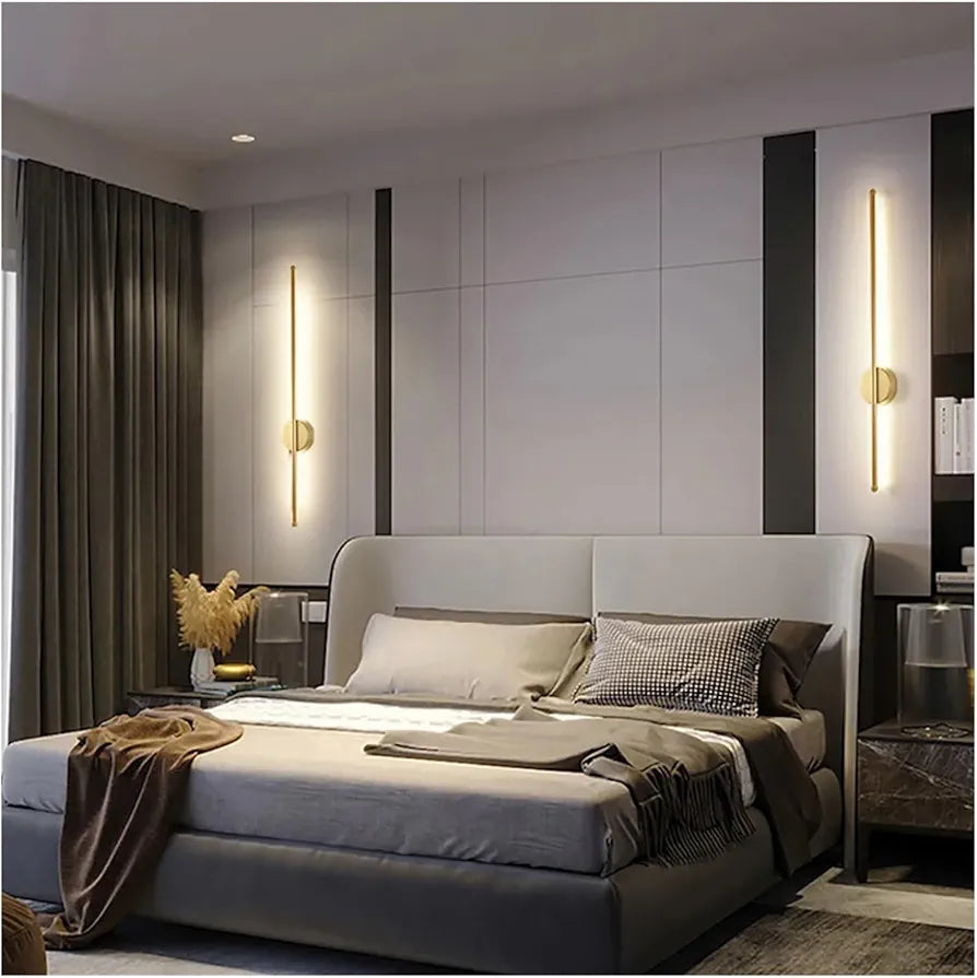 Strip LED Living Room Wall Light - Modern Full Copper Wall Lighting for Sofa Background and Bedroom Bedside - Height 1200mm