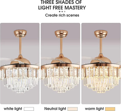 Luxury Chandelier Ceiling Fan with BLDC Technology & 3 Color LED Lights - Remote Controlled Elegance