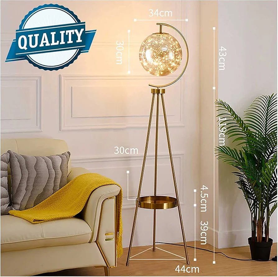 Nordic Tripod Floor Lamp - Dimmable LED Standing Light with 3 Color Temperatures and Spherical Glass Shade for Living Room