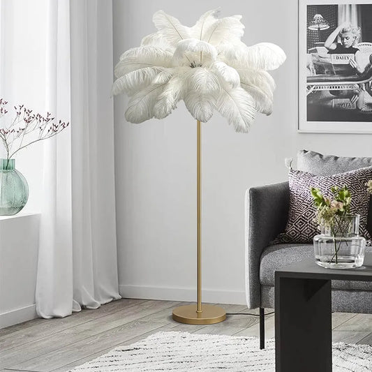 Tall Feather Floor Lamp - 62.9in White Standing Lamp with Foot Switch, 6*G4 Bulbs for Living Room Decor