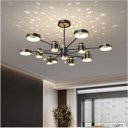 Modern LED Chandelier with Remote Control Featuring Starry Projection - Stylish Ceiling Pendant Light for a Unique Ambiance