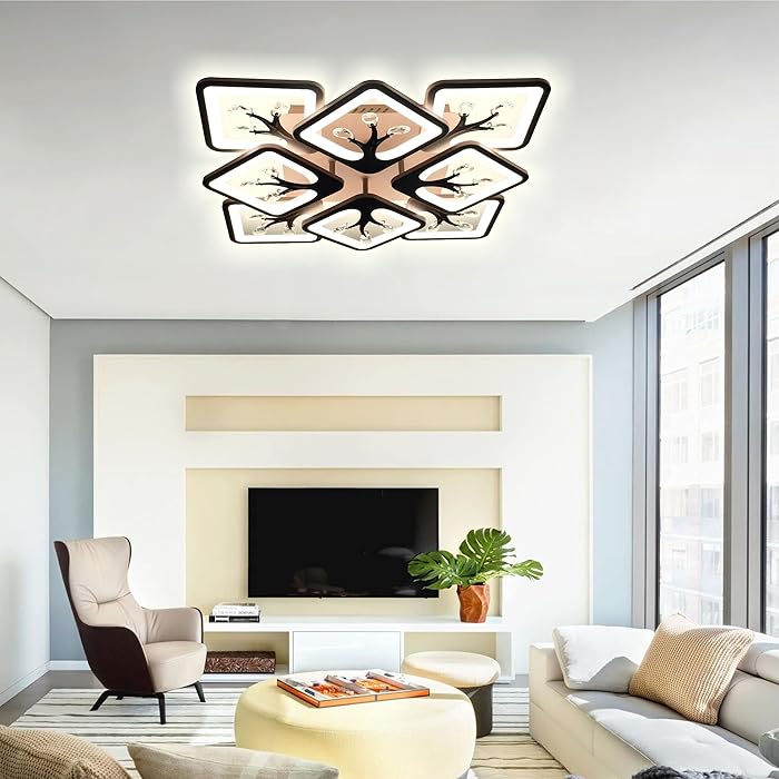 Elegant Brown Square Chandelier Ceiling Light - Modern Metal Design for Living Room