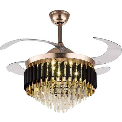 Black and Golden Finish Crystal Design Chandelier Fan For Home and Hotel - Premium Design - Home Decor