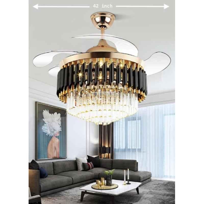 Black and Golden Finish Crystal Design Chandelier Fan For Home and Hotel - Premium Design - Home Decor