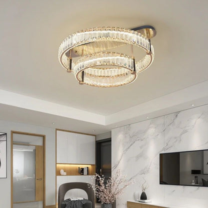 Mercedes Ceiling Lamp - Crystal and Gold Design with 2 Rings, 40+60 cm for Elegant Home Lighting