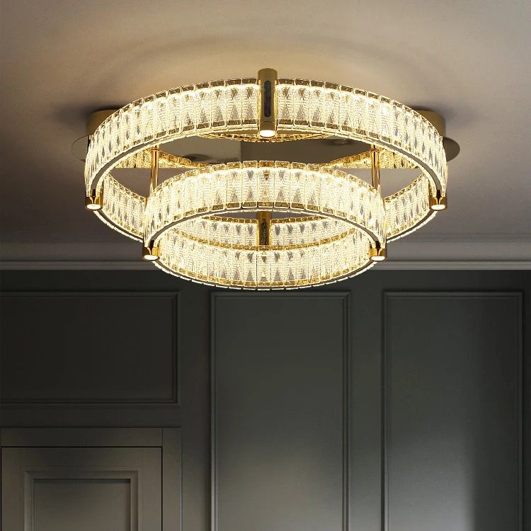 Mercedes Ceiling Lamp - Crystal and Gold Design with 2 Rings, 40+60 cm for Elegant Home Lighting