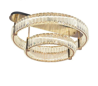 Mercedes Ceiling Lamp - Crystal and Gold Design with 2 Rings, 40+60 cm for Elegant Home Lighting