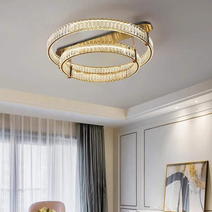 Mercedes Ceiling Lamp - Crystal and Gold Design with 2 Rings, 40+60 cm for Elegant Home Lighting