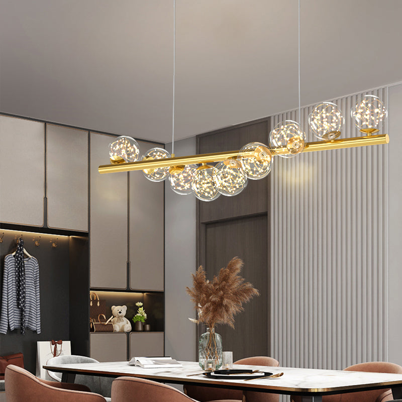 Modern 9-Bulb LED Chandelier with Milky Glass Balls - Stylish Dining Room Pendant Light