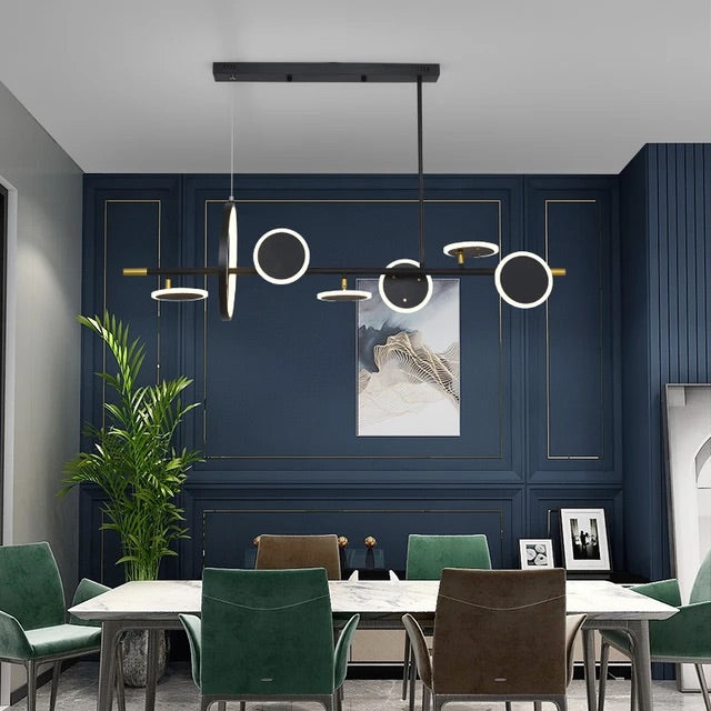 6-Light Black Gold Body Linear LED Chandelier Pendant Light - Stylish Hanging Lamp with Spotlights