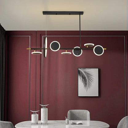 6-Light Black Gold Body Linear LED Chandelier Pendant Light - Stylish Hanging Lamp with Spotlights