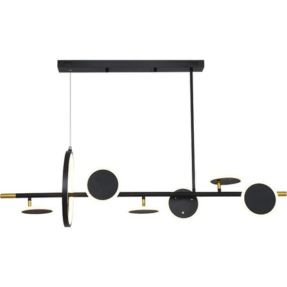 6-Light Black Gold Body Linear LED Chandelier Pendant Light - Stylish Hanging Lamp with Spotlights