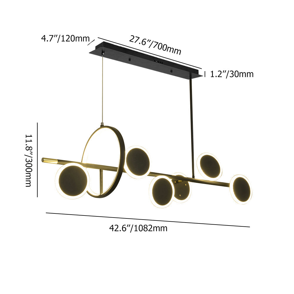 6-Light Black Gold Body Linear LED Chandelier Pendant Light - Stylish Hanging Lamp with Spotlights