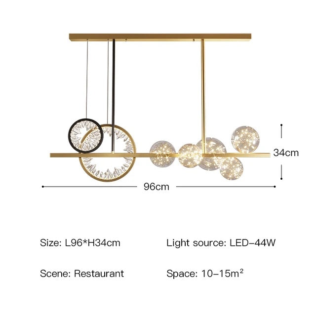 Stunning 5-Light Gold Body Linear Crystal Bubble Glass Ball LED Chandelier for Elegant Home Decor