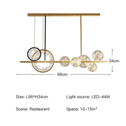 Stunning 5-Light Gold Body Linear Crystal Bubble Glass Ball LED Chandelier for Elegant Home Decor