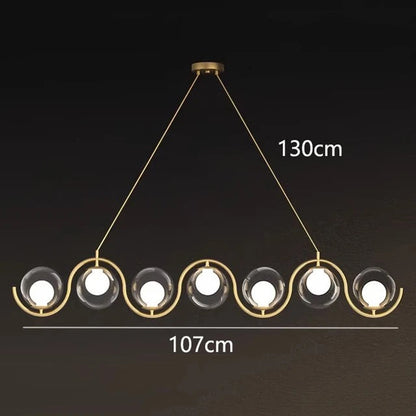 Elegant 7-Light Gold Body Linear LED Chandelier with Glass Ball Shades for Modern Interiors