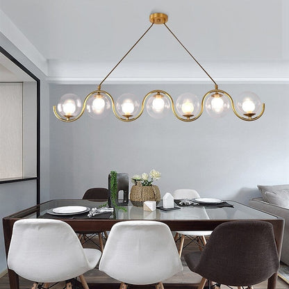 Elegant 7-Light Gold Body Linear LED Chandelier with Glass Ball Shades for Modern Interiors