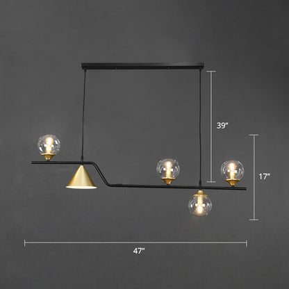 Elegant 5-Light Black Body Linear LED Chandelier with Glass Ball Shades - Modern Hanging Lamp for Contemporary Interiors