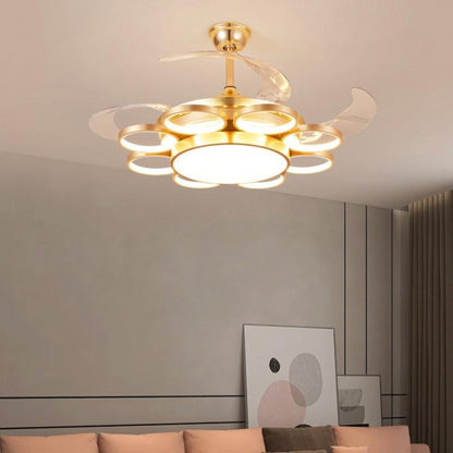 Modern Invisible Golden Rings Ceiling Fan Chandelier with Remote Control - 4 ABS Blades - Warm White