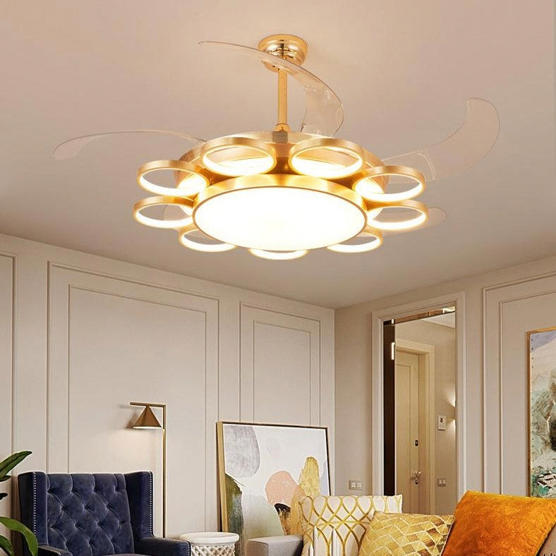 Modern Invisible Golden Rings Ceiling Fan Chandelier with Remote Control - 4 ABS Blades - Warm White