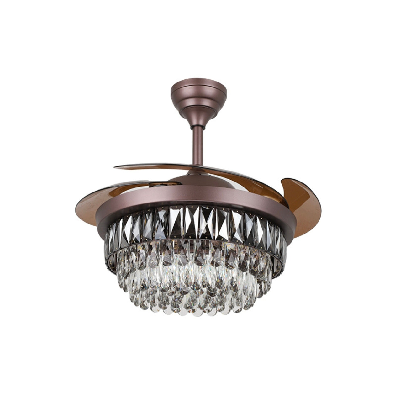 Elegant LED Smoke Crystal Ceiling Fan Chandelier in Brown - Whisper Quiet Operation