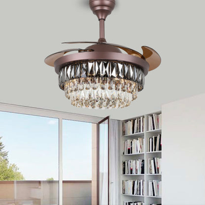 Elegant LED Smoke Crystal Ceiling Fan Chandelier in Brown - Whisper Quiet Operation