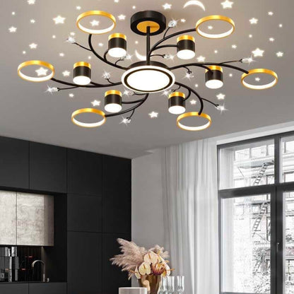 Luxurious 12 - Light LED Chandelier – Warm White Star Projection with Gold and Black Acrylic Finish