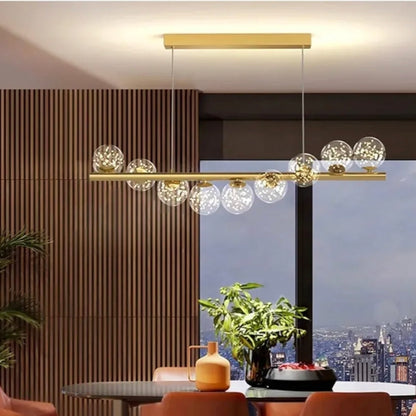 Modern 9-Bulb LED Chandelier with Milky Glass Balls - Stylish Dining Room Pendant Light