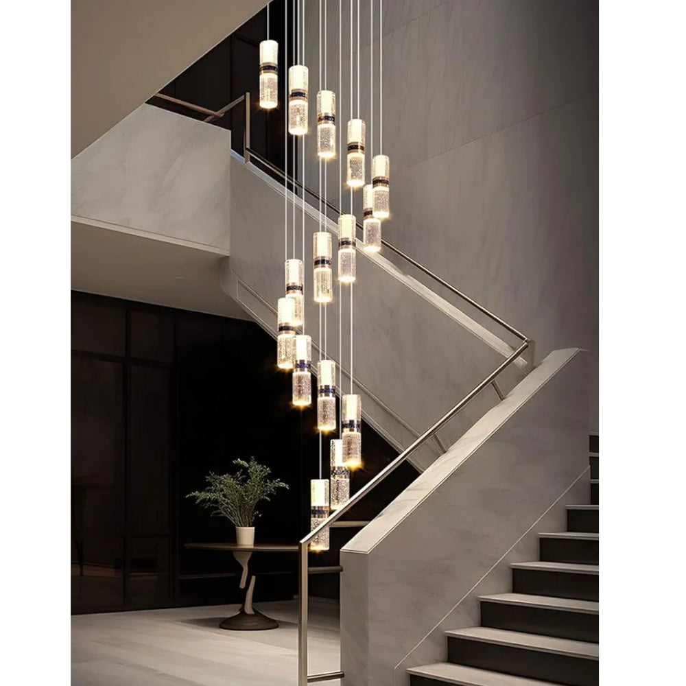 Bamboo Crystal Staircase Lamp - 12-Head Long Rotating Chandelier for Duplex & Villa Living Room - Modern Luxury Loft Apartment Lighting