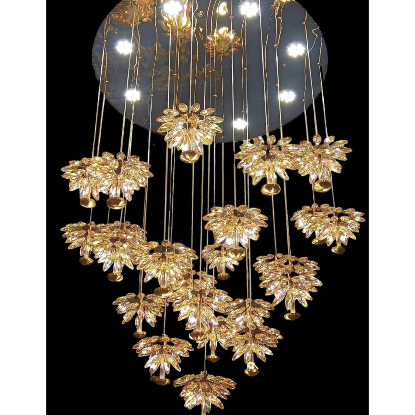 25-Light LED Crystal Flower Double Height Long Stair Chandelier - Elegant Staircase Lighting for Home Decor