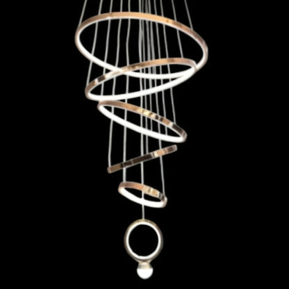 Elegant 5+1 Golden LED Ring Chandelier for Duplex Staircase - Modern Lighting Design