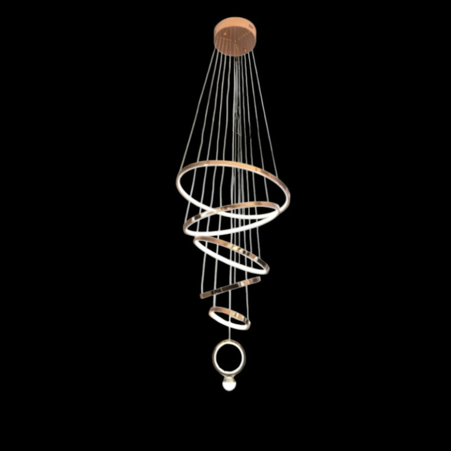 Elegant 5+1 Golden LED Ring Chandelier for Duplex Staircase - Modern Lighting Design