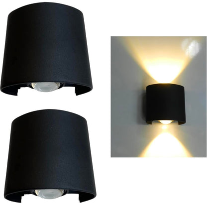 2-Way Oval Up-Down LED Outdoor Waterproof Wall Lamp | IP65, 2W in Warm White with Black Metal Body - Ideal for Modern Living Room & Outdoor Use - Pack of 1