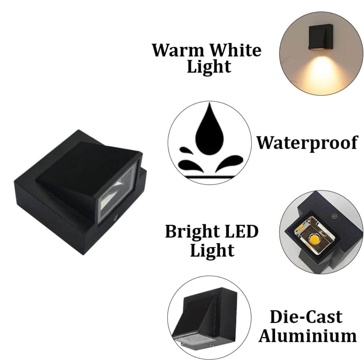 5W Waterproof & Shockproof 1-Way Outdoor Down LED Wall Lamp - Ideal for Bedroom, Garden, and Home Decor (Warm White) - Pack of 1