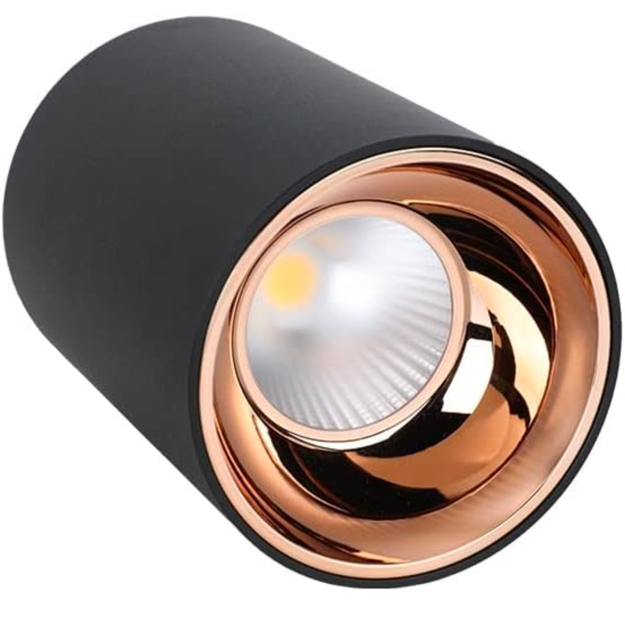 Black Antiglare LED Round Cylindrical COB Spotlight with Rose Gold Reflector - Versatile Ceiling Downlight for Home & Office (Warm White) - Pack of 1