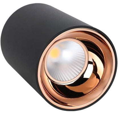 Black Antiglare LED Round Cylindrical COB Spotlight with Rose Gold Reflector - Versatile Ceiling Downlight for Home & Office (Warm White) - Pack of 1