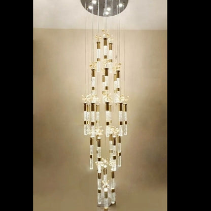 Elegant 28 Crystal Gel Glass Rod Pendant Chandelier with Adjustable Height Suspension for Home & Hotel Decor