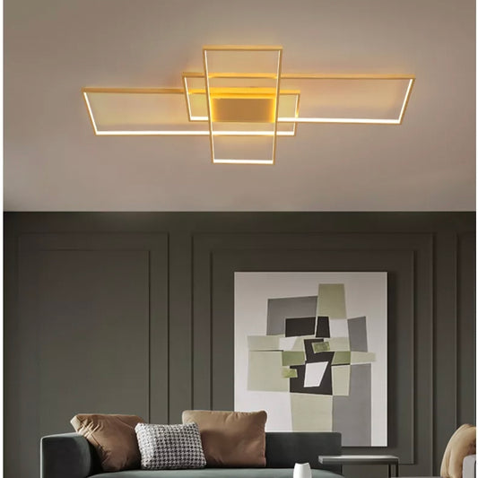 Modern Golden LED Ceiling Lamp - Square Ring Design Chandelier for Stylish Interiors