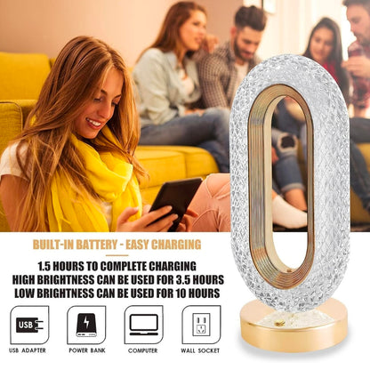 Crystal Stand Night Lamp - LED Touch Control Decorative Bedside Desk Lamp with Oval Golden Metal Design